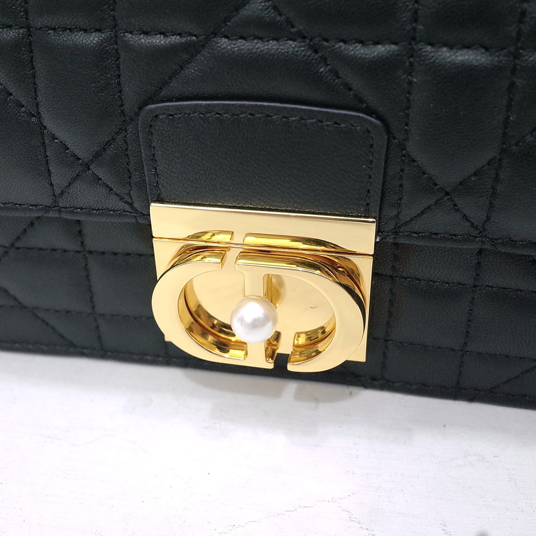 Medium Dior Ange Bag Black Macrocannage Lambskin